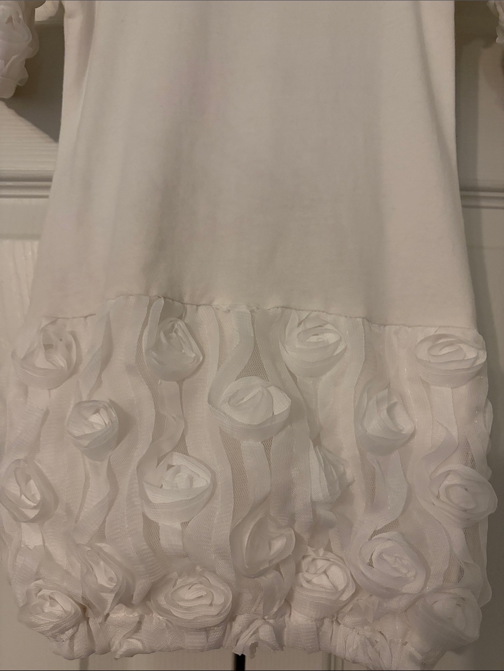 White Baby Gown Stephan Baby with Pink Rose and Olive Satin Bow Size 0-6 Months - Picture 8 of 9